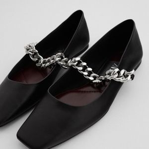 In Store Now Zara Leather Chain Ballet Flats